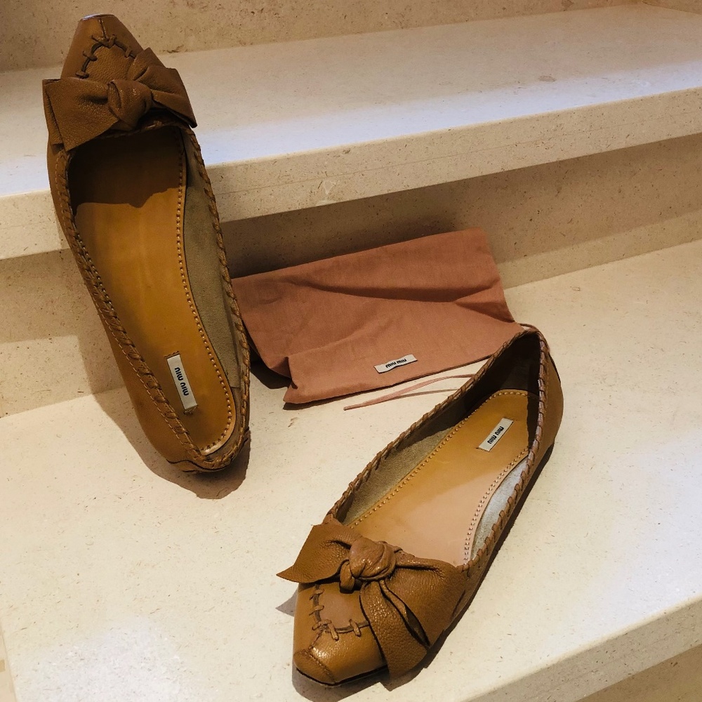 MIU MIU natural beige ballet flats with bow - Picture 1 of 8